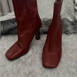 Mid-Calf Square-Toe Heeled Boots